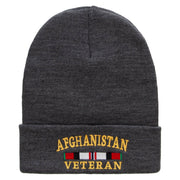 Afghanistan War Ribbon Embroidered 12 Inch Solid Knit Cuff Long Beanie Made in USA