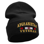 Afghanistan War Ribbon Embroidered 12 Inch Solid Knit Cuff Long Beanie Made in USA