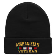 Afghanistan War Ribbon Embroidered 12 Inch Solid Knit Cuff Long Beanie Made in USA