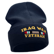 Iraq War Ribbon Embroidered 12 Inch Solid Knit Cuff Long Beanie Made in USA