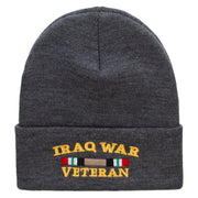 Iraq War Ribbon Embroidered 12 Inch Solid Knit Cuff Long Beanie Made in USA