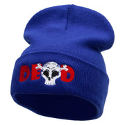 Dead Skull Embroidered 12 Inch Long Knitted Beanie