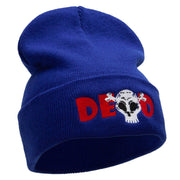 Dead Skull Embroidered 12 Inch Long Knitted Beanie