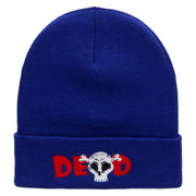 Dead Skull Embroidered 12 Inch Long Knitted Beanie