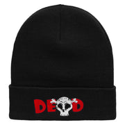 Dead Skull Embroidered 12 Inch Long Knitted Beanie