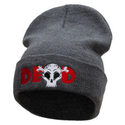 Dead Skull Embroidered 12 Inch Long Knitted Beanie