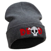 Dead Skull Embroidered 12 Inch Long Knitted Beanie