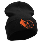 Basketball Dribble Embroidered 12 Inch Long Knitted Beanie