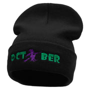 October Witch Embroidered 12 Inch Long Knitted Beanie