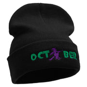 October Witch Embroidered 12 Inch Long Knitted Beanie