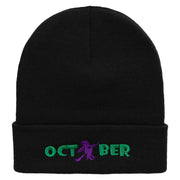 October Witch Embroidered 12 Inch Long Knitted Beanie