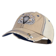 U.S. Army Paratrooper and Ranger Badge Embroidered Low Profile Special Cotton Mesh Cap - Khaki OSFM
