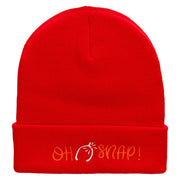 Oh Snap Embroidered 12 Inch Long Knitted Beanie