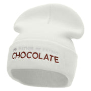 I Rather Be Eating Chocolate Embroidered 12 Inch Long Knitted Beanie