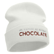 I Rather Be Eating Chocolate Embroidered 12 Inch Long Knitted Beanie