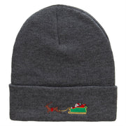 Santa En Route Embroidered 12 Inch Long Knitted Beanie