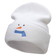 Minimal Snowman Embroidered 12 Inch Long Knitted Beanie