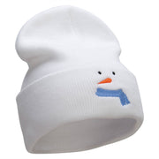 Minimal Snowman Embroidered 12 Inch Long Knitted Beanie