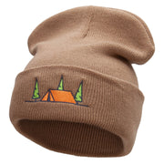 Scenic Camping Tent Embroidered 12 Inch Solid Long Beanie Made in USA