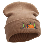 Scenic Camping Tent Embroidered 12 Inch Solid Long Beanie Made in USA