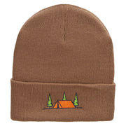 Scenic Camping Tent Embroidered 12 Inch Solid Long Beanie Made in USA