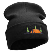 Scenic Camping Tent Embroidered 12 Inch Solid Long Beanie Made in USA