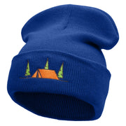 Scenic Camping Tent Embroidered 12 Inch Solid Long Beanie Made in USA