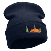 Scenic Camping Tent Embroidered 12 Inch Solid Long Beanie Made in USA