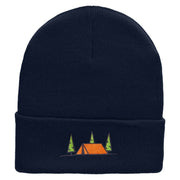 Scenic Camping Tent Embroidered 12 Inch Solid Long Beanie Made in USA