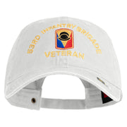 U.S. Army 53rd Infantry Brigade Embroidered Washed Solid Pigment Dyed Cotton Twill Brass Buckle Cap - White OSFM