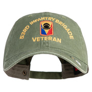 U.S. Army 53rd Infantry Brigade Embroidered Washed Solid Pigment Dyed Cotton Twill Brass Buckle Cap - Olive OSFM