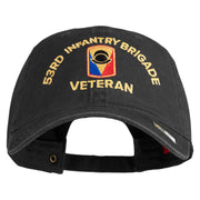 U.S. Army 53rd Infantry Brigade Embroidered Washed Solid Pigment Dyed Cotton Twill Brass Buckle Cap - Black OSFM