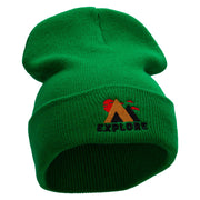 Explore Embroidered 12 Inch Solid Long Beanie Made in USA