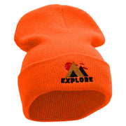 Explore Embroidered 12 Inch Solid Long Beanie Made in USA