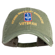 U.S. Army 172nd Infantry Brigade Embroidered Washed Solid Pigment Dyed Cotton Twill Brass Buckle Cap - Olive OSFM