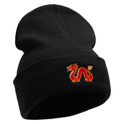 Chinese Dragon Embroidered 12 Inch Long Knitted Beanie