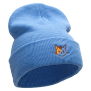 Spotted Cat Embroidered 12 Inch Long Knitted Beanie