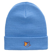 Spotted Cat Embroidered 12 Inch Long Knitted Beanie