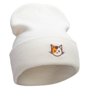 Spotted Cat Embroidered 12 Inch Long Knitted Beanie