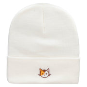 Spotted Cat Embroidered 12 Inch Long Knitted Beanie