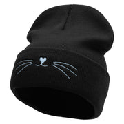 Kitty Cat Embroidered 12 Inch Long Knitted Beanie