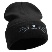 Kitty Cat Embroidered 12 Inch Long Knitted Beanie