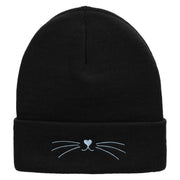 Kitty Cat Embroidered 12 Inch Long Knitted Beanie