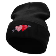 Arrow and Heart Embroidered 12 Inch Solid Long Beanie Made in USA