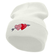 Arrow and Heart Embroidered 12 Inch Solid Long Beanie Made in USA