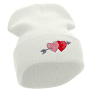 Arrow and Heart Embroidered 12 Inch Solid Long Beanie Made in USA