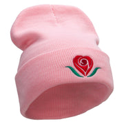 Rosey Heart Symbol Embroidered 12 inch Acrylic Cuffed Long Beanie