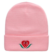 Rosey Heart Symbol Embroidered 12 inch Acrylic Cuffed Long Beanie