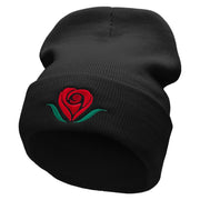 Rosey Heart Symbol Embroidered 12 inch Acrylic Cuffed Long Beanie