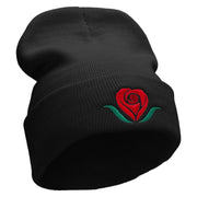 Rosey Heart Symbol Embroidered 12 inch Acrylic Cuffed Long Beanie